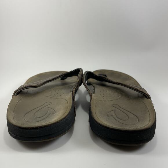 Olukai Kumu Flip Flops Mens Size 10 Brown Leather Hawaiian Beach Sandals - Picture 5 of 9
